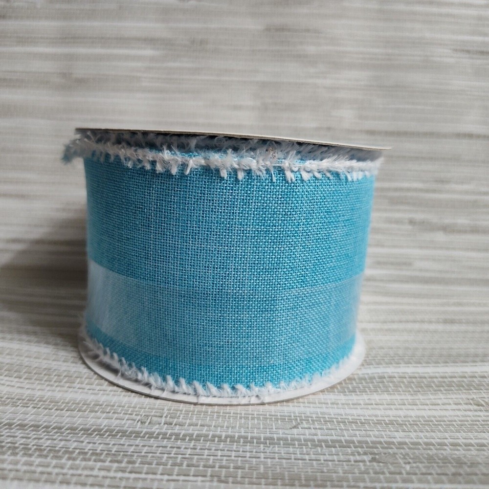 Wired Ribbon 2.5" x 20' Light Blue with White Trim Edge Bows Wreaths Gifts Craft